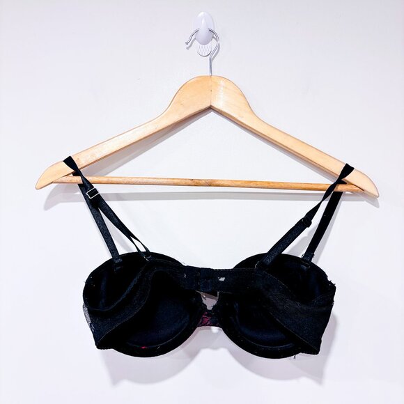 LACY Red & black lace push-up bra | Floral padded underwire lingerie | 34C * - Picture 3 of 6